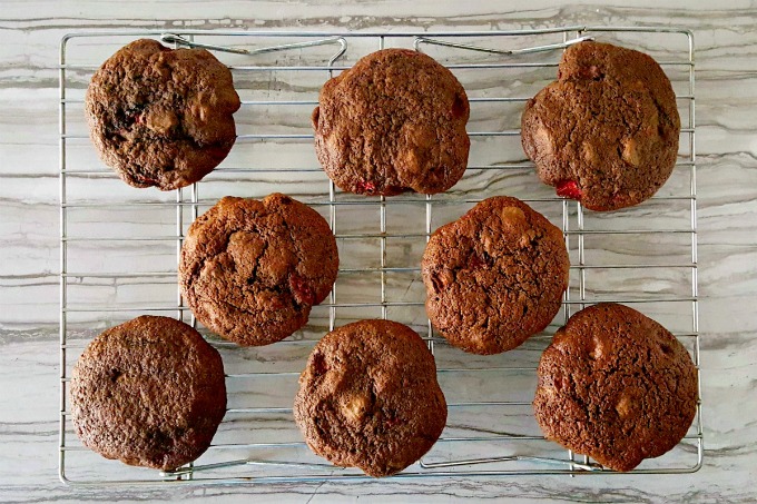 Double chocolate chip cookies are laced with fresh, in season, strawberries making these Chocolate Covered Strawberry Cookies taste like their namesake.