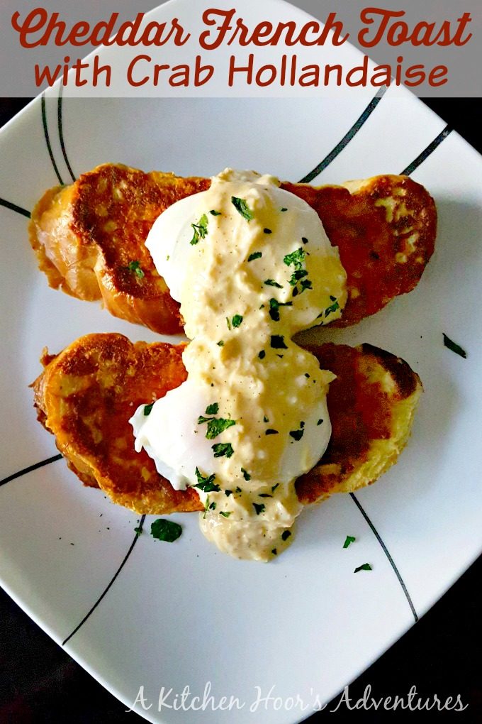 This Cheddar French Toast with Crab Hollandaise is a game changer for #BrunchWeek. The toast is coated in Cabot cheddar, the hollandaise is made with your hand mixer, and the eggs are poached to perfection. @AKitchenHoor