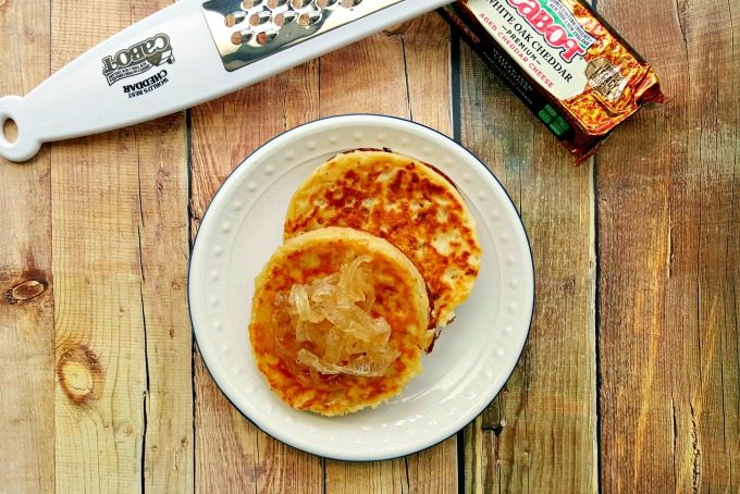 These Chipotle Cheddar Crumpets with Candied Vidalia Onions are not your granny’s recipe! The Cabot cheddar, Vidalia onions, and stellar Red Star Yeast all come together in these non-traditional crumpets. #BrunchWeek @AKitchenHoor