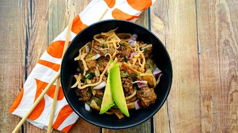 Tex-Mex Pad Thai mashes spicy taco beef with Thai rice noodles makes for an amazing and quick weeknight meal that your family will love.