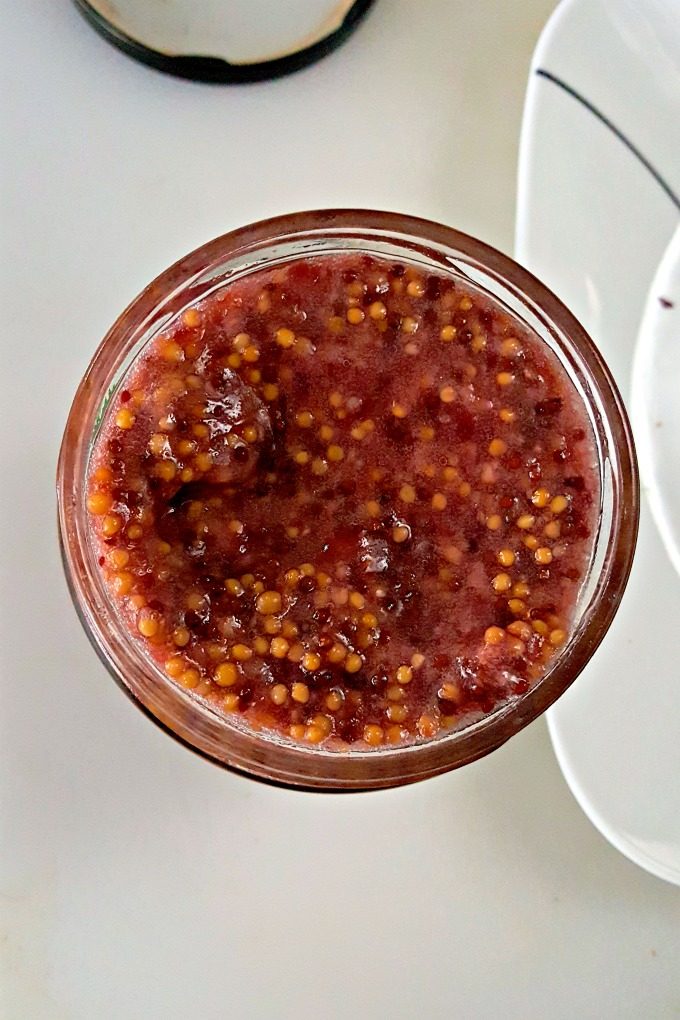 This Whole Grain Cranberry Mustard is simple to make, uses up leftover cranberry sauce, and tastes amazing on your leftover turkey sandwiches. Or any sandwich for that matter! #CranberryWeek