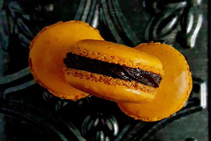 Tangerine and Dark Chocolate Macaron