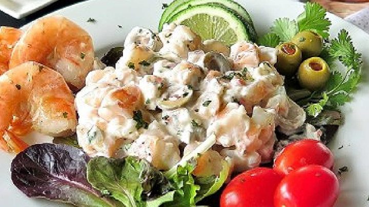 Beer Steamed Shrimp Salad flavors of lager with lime steamed shrimp in a savory yogurt-based cilantro dressing. A quick night dinner or lazy Sunday meal.