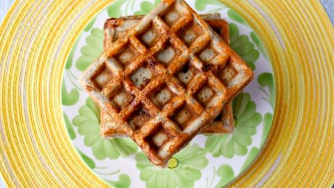 Buckwheat and Pepper Jack Waffles are have a nutty flavor with a hint of spice from the Cabot pepper jack cheese. They're perfect topped with poached eggs and hollandaise or rarebit sauce. #BrunchWeek