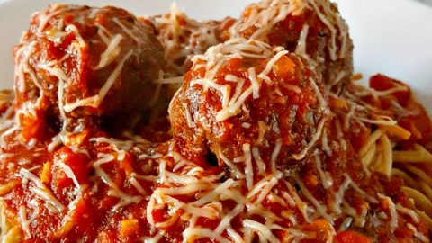 Grilled Meatballs and Spaghetti