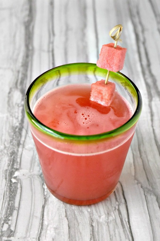 This Watermelon Strawberry Martini has TONS of watermelon flavor with just a hint of strawberry to make it interesting. #NationalMartiniDay
