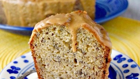 Your picnic guests will not be able to get enough of this Banana Snack Cake with Peanut Butter Glaze.