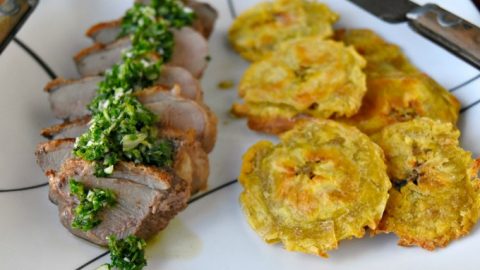 Chimichurri Crispy Duck with Baked Tostones is not your typical duck breast recipe!  The skin is crispy, the chimichurri is delicious and the baked tostones round out the Latin American meal. 