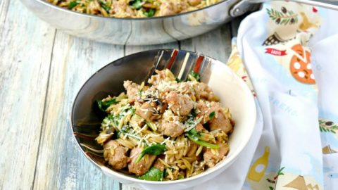 One Pot Italian Sausage Orzo with Spinach
