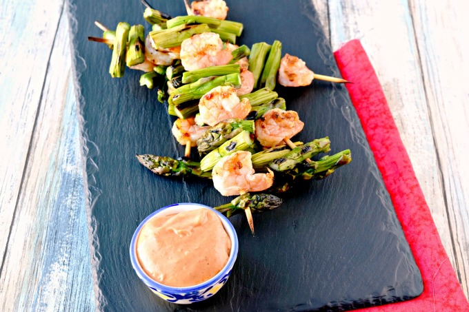 Grilled Shrimp and Asparagus with Bang Bang Sauce