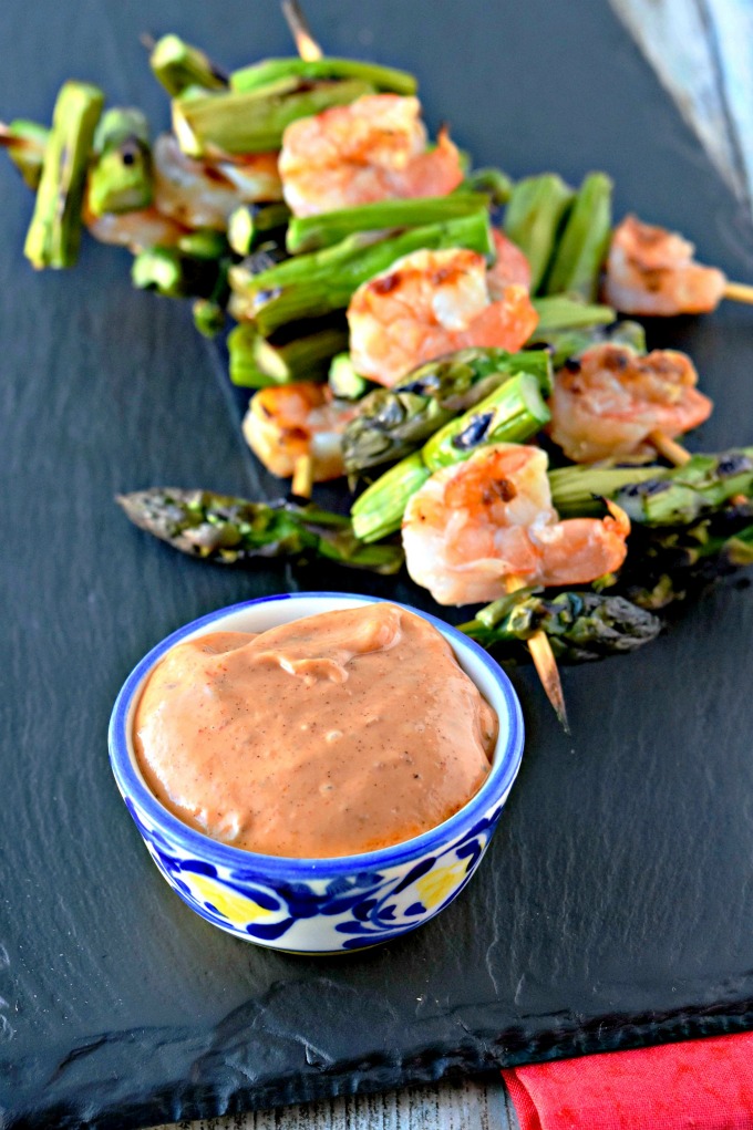 Grilled Shrimp and Asparagus with Bang Bang Sauce