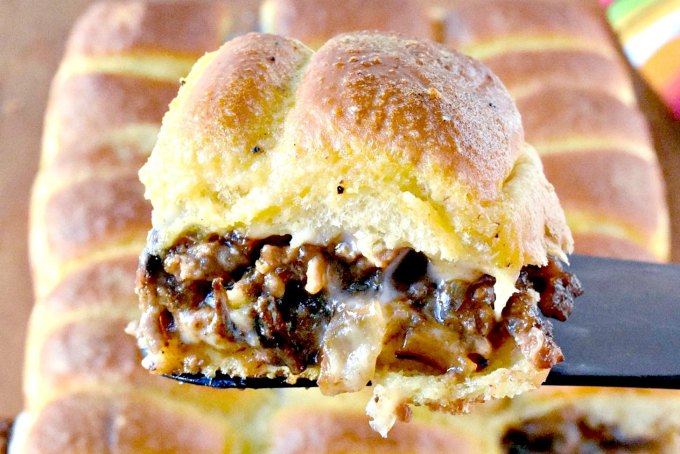 Delicious Certified Angus Beef ® brand ground beef is topped with sweet peppers, onions, and earthy mushrooms before being topped with Provolone cheese and baked. Philly Cheese Steak Sloppy Joe Sliders are a combination of family friendly sloppy joes in a fun to eat pull apart slider recipe.