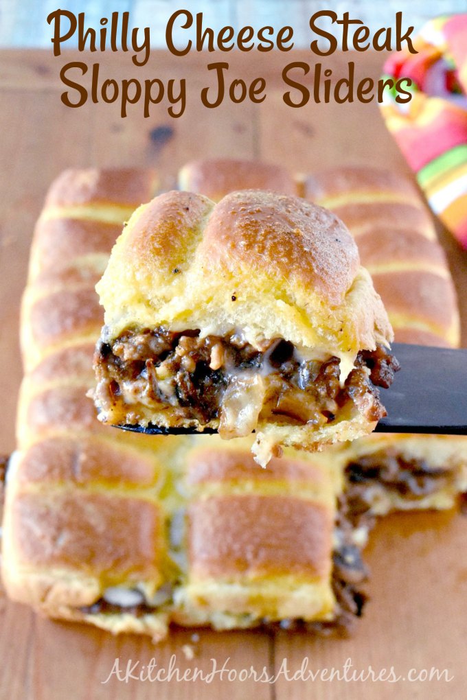 Delicious Certified Angus Beef ® brand ground beef is topped with sweet peppers, onions, and earthy mushrooms before being topped with Provolone cheese and baked.  Philly Cheese Steak Sloppy Joe Sliders are a combination of family friendly sloppy joes in a fun to eat pull apart slider recipe.