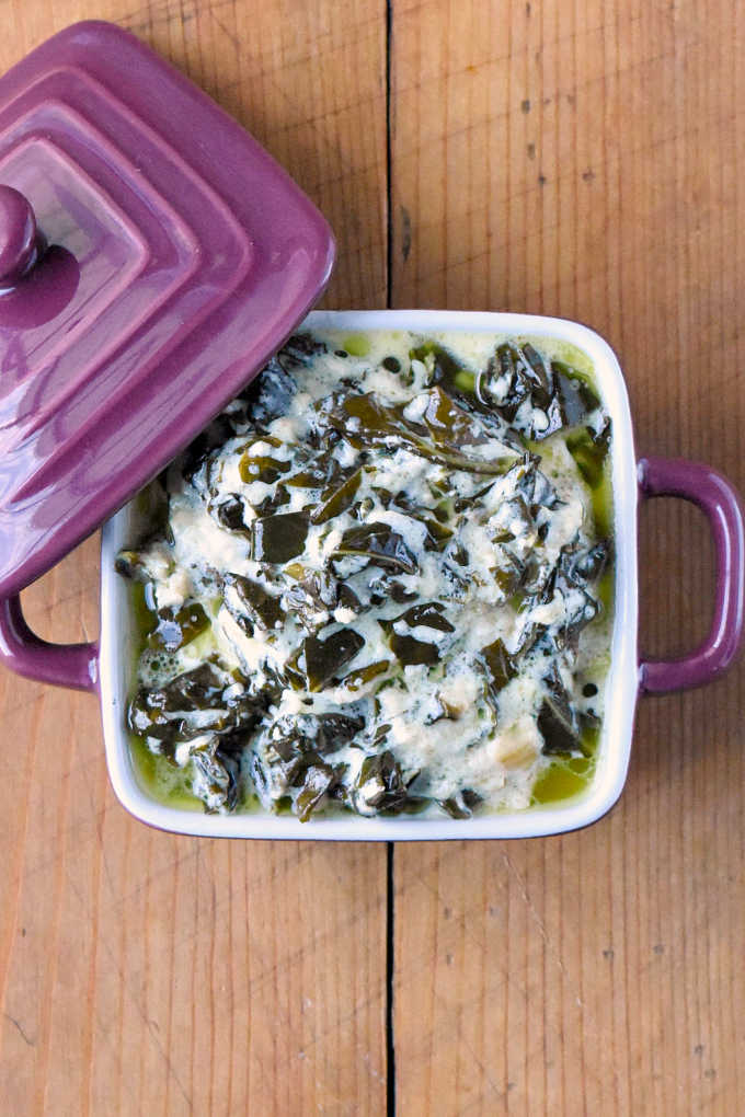 Collard greens gets a make over with this creamy and delicious side dish!  Creamed Collard Greens are just as delicious as their spinach counter parts.  They come together quickly and taste rich and delicious!  It’s a great way to get your family to eat their greens!  