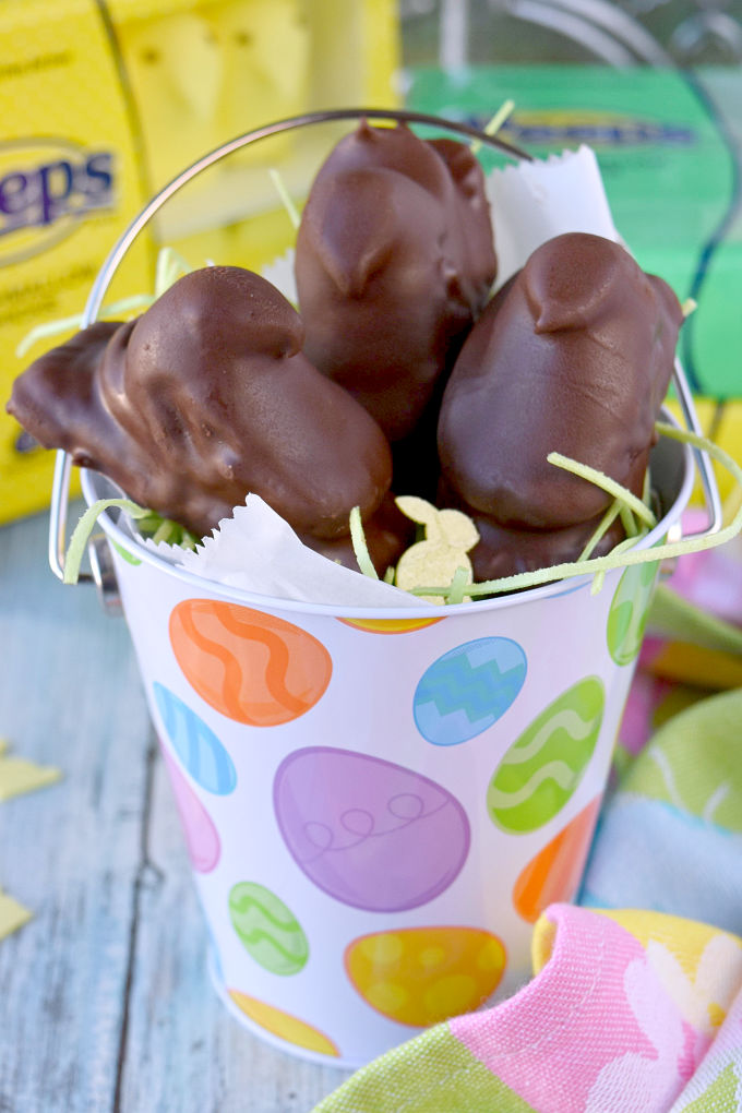PB&J PEEPSomars start with a caramelized cookie bottom, then salty peanut butter, and finally the fluffy PEEP on top all wrapped in chocolate.  Yes, they are addictive!  Thank you for asking.  Don't say I didn't warn you. #SpringSweetsWeek