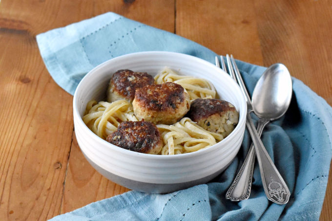 There's lemon zest in the meatballs and lemon juice in the sauce making these double lemony. Lemony Turkey Piccata Meatballs and Spaghetti turns the traditional dish into a fun and kid friendly dinner. #OurFamilyTable