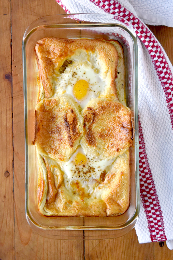 A casserole version of the traditional sandwich, this Croque Madame Casserole for Two is just as delicious. It's easy to throw together, can be made ahead of time, and easily doubled or tripled with ease. #BrunchWeek