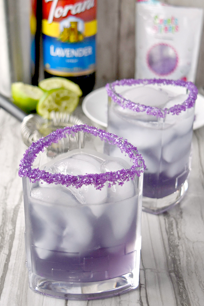 Lightening Lavender Margarita has the perfect ratio of sweet to sour with a hint of lavender flavor.  The lightening comes from the American whiskey combined with the tequila. #BrunchWeek