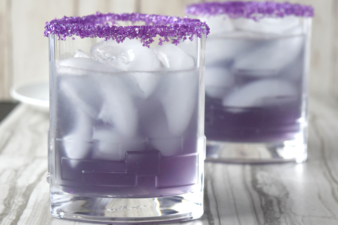 Lightning Lavender Margarita has the perfect ratio of sweet to sour with a hint of lavender flavor.  The lightening comes from the American whiskey combined with the tequila. #BrunchWeek