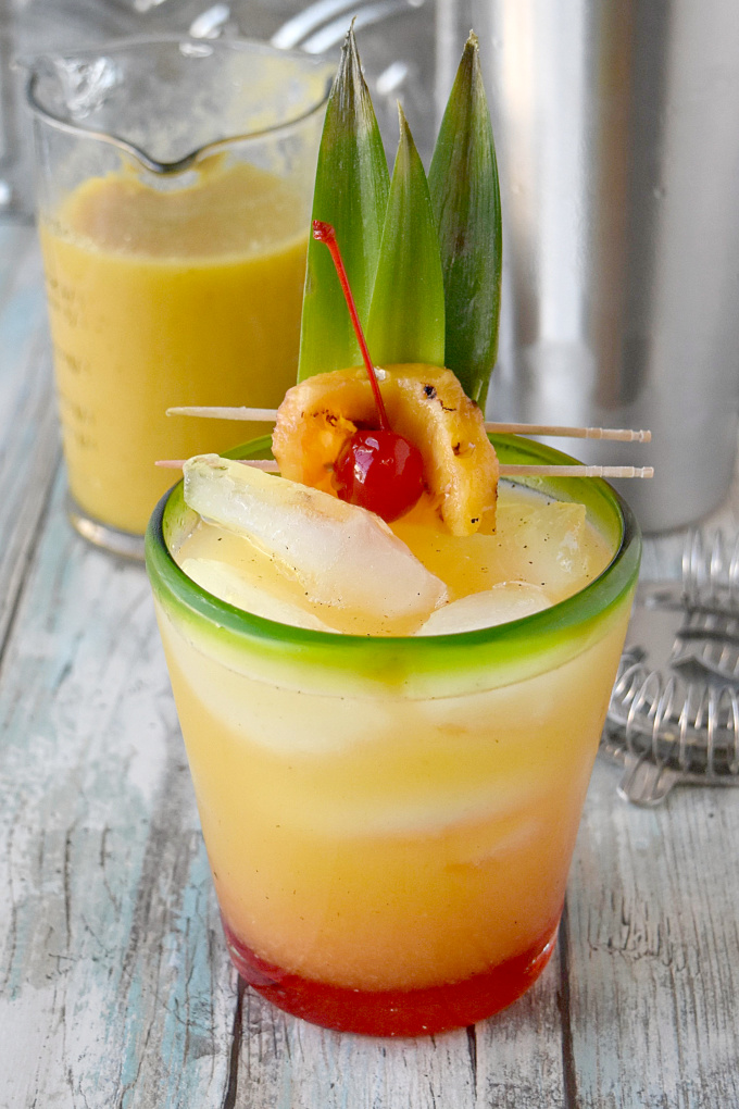 Grilling the pineapple adds a delicious, slightly smoky flavor to this tropical cocktail.  Grilled Pineapple Mai Tai is slightly sweet, slightly smoky, and oh so delicious. #BBQWeek