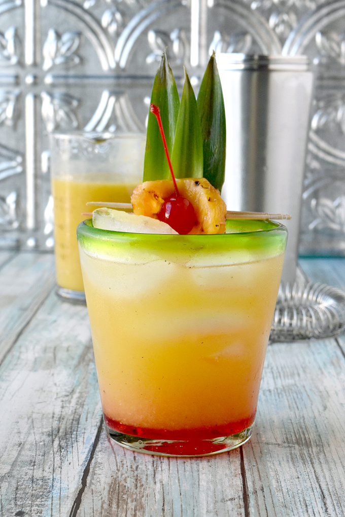 Grilling the pineapple adds a delicious, slightly smoky flavor to this tropical cocktail.  Grilled Pineapple Mai Tai is slightly sweet, slightly smoky, and oh so delicious. #BBQWeek