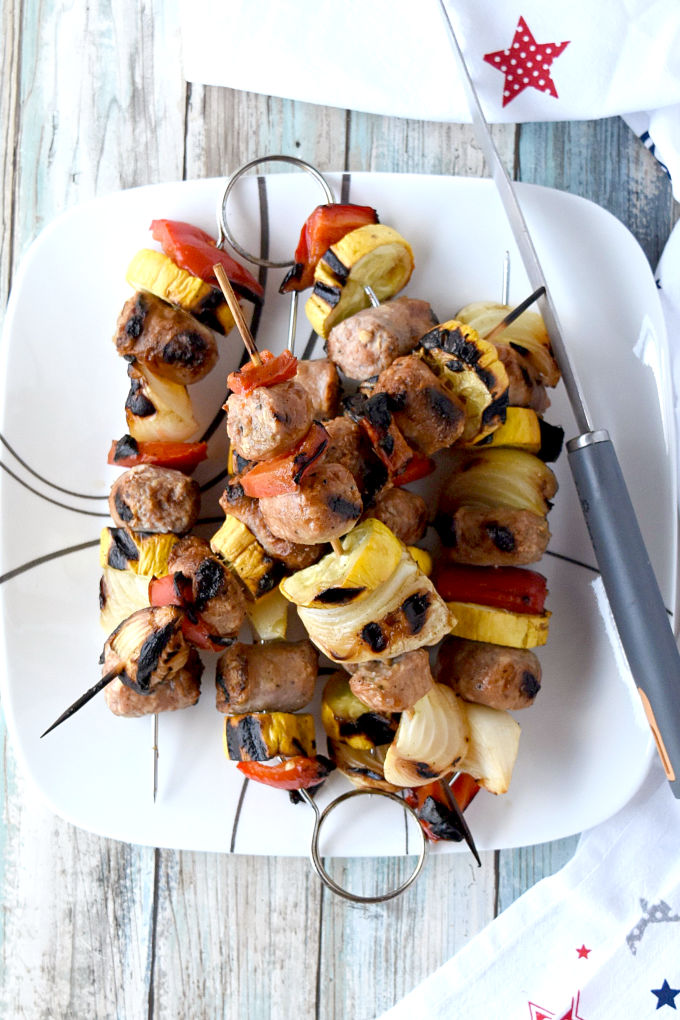 Grilled Italian Sausage Kabobs are like a sausage hoagie without the bun, the sauce, and the cheese.  Okay so it’s really not like a sausage hoagie, but they're super delicious anyway! #BBQWeek
