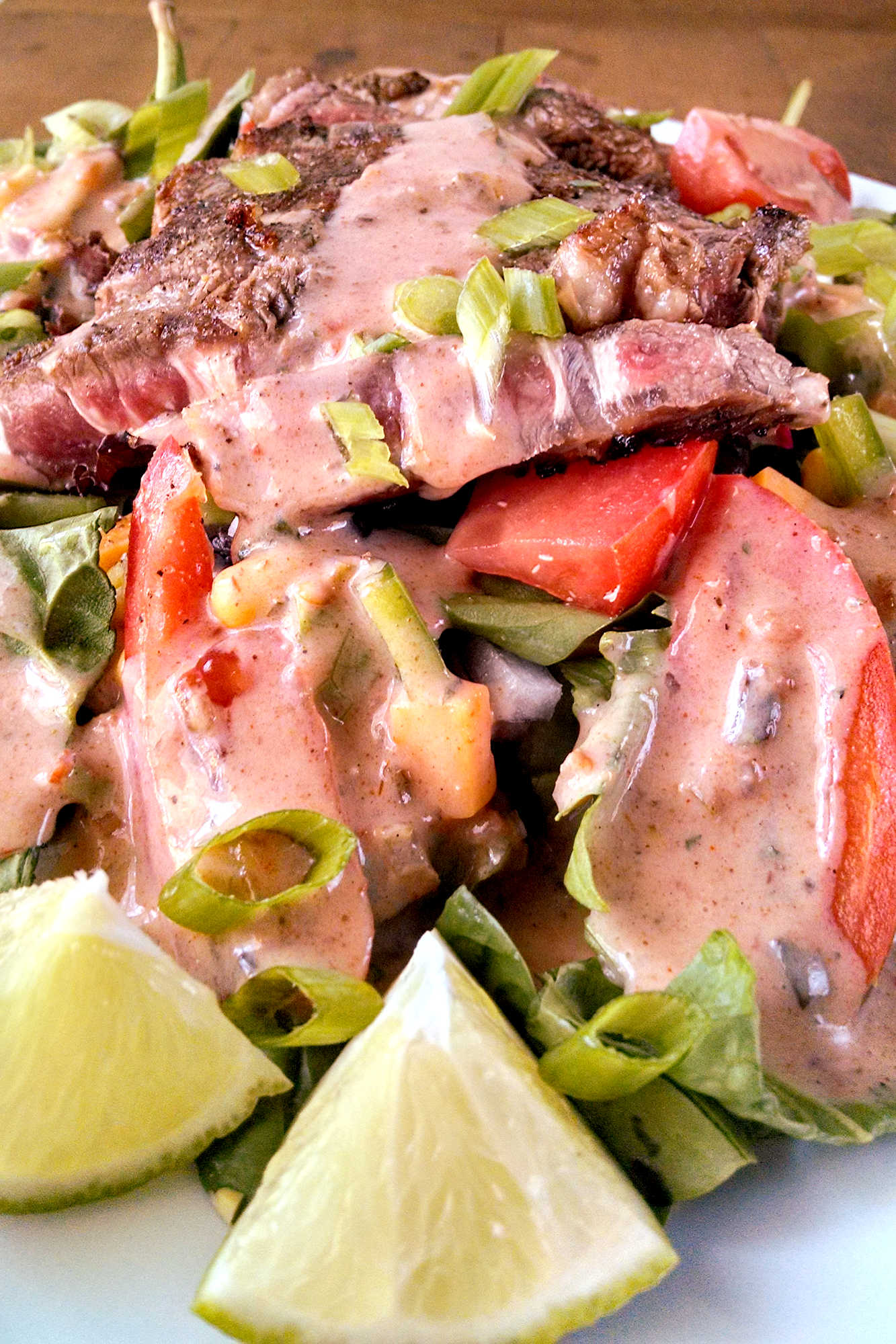 Treat yourself to a flavorful Tex-Mex Steak Salad drenched in our homemade Chipotle Ranch Dressing. Perfect for lunch or dinner, this dish is sure to hit the spot! #TexMexSteakSalad #SaladSzn #HealthyEating #FoodieFavs #CincoDeMayoEats  #ChipotleRanchDressing #HealthyEats #SaladInspiration #FoodieFaves