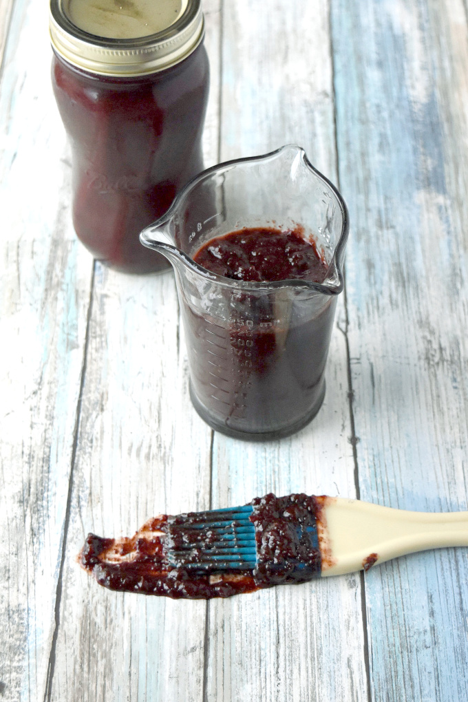 Bare Knuckle Bourbon Barbecue Sauce is rich and full of sweet blueberry and smoky bourbon flavor. It's my new favorite sauce for ribs, roasts, and chicken. #BlueberryWeek