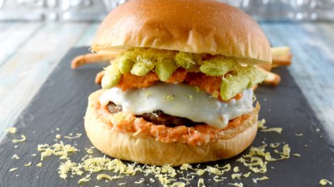 Rabbit Sausage Burger with Carrot Horseradish Aioli packs some serious flavors! Inspired by a burger challenge, this is one stellar burger that tastes amazing. #OurFamilyTable