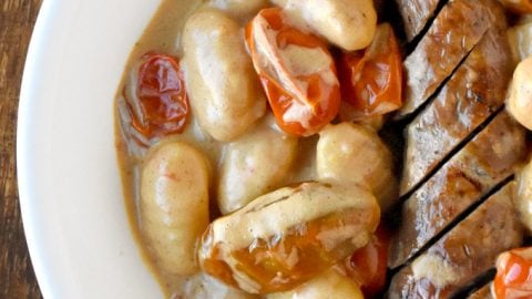 This Blistered Tomato and Goat Cheese Pasta is so good, the hubs didn’t even get a chance to taste it. Pasta water turns the goat cheese into a super rich and delicious sauce for the gnocchi.