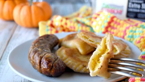 These Pumpkin Cheddar Pierogies are tender homemade dumplings are filled with freshly roasted pumpkin and seriously sharp Cabot cheese.  The slightly sweet pumpkin is the perfect pair with sharp cheddar cheese. #PumpkinWeek