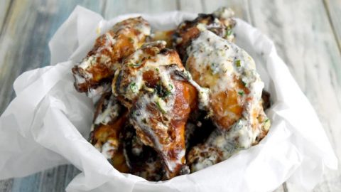 Kefir Brined Air-Fryer Wings are soaked in a kefir and Buffalo sauce brine which makes them tender with a delicious caramelized crispy skin. The homemade kefir ranch dressing takes it all over the top for a flavor explosion! #lifewaykefir #madewithlifeway #loveyourguts #lifewayrecipechallenge