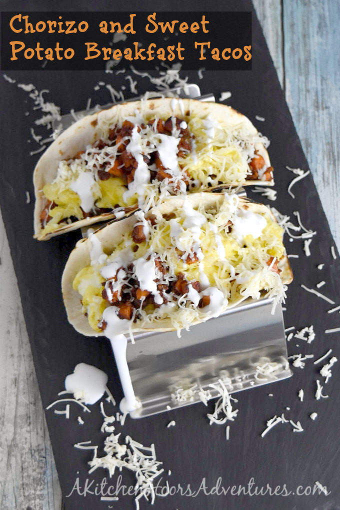 Chorizo and Sweet Potato Breakfast Tacos are not just for breakfast! They're easy to whip up at any time! #NationalTacoDay