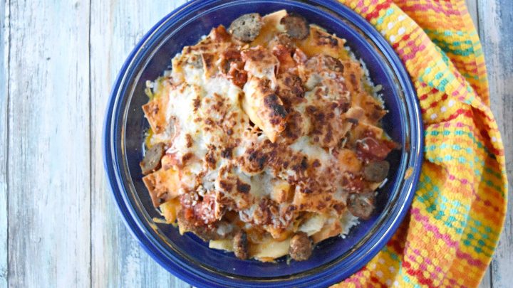 Italian Meatball Nachos are a delicious twist on your typical nachos.  These nachos are made super easy with frozen meatballs, jarred pizza sauce, and shredded mozzarella cheese. #OurFamilyTable