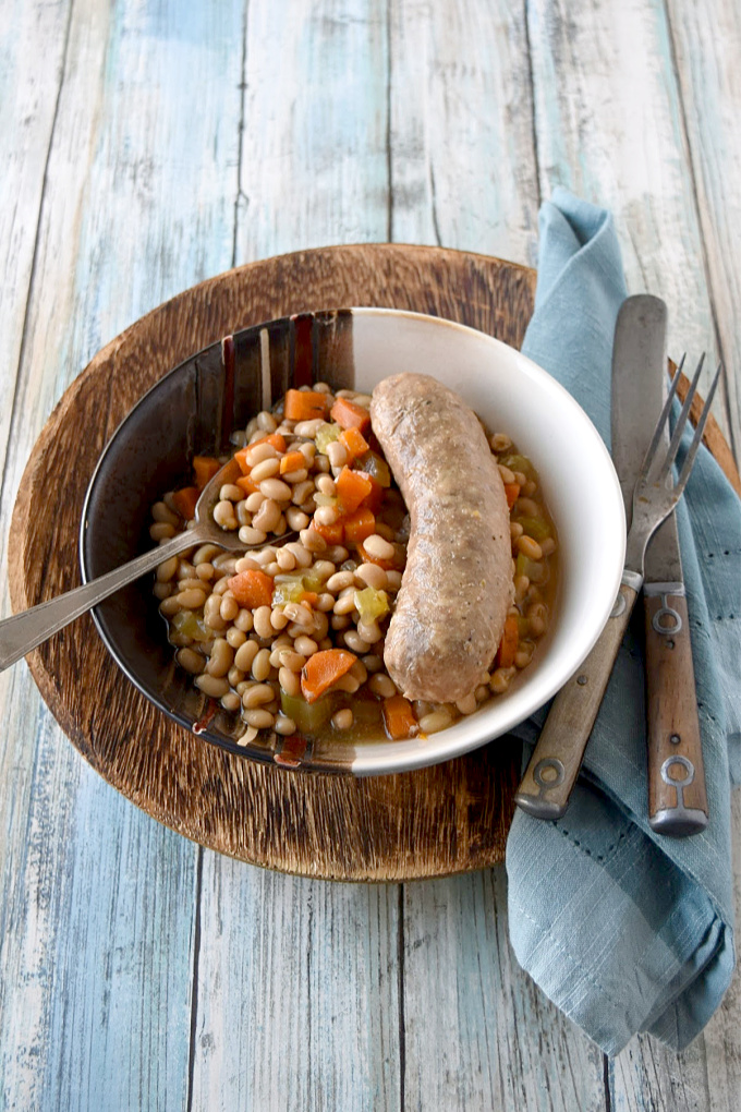 Easy Slow Cooker Lady Pea Cassoulet is a hearty casserole full of flavor.