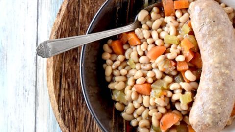 Lady Pea Cassoulet with carrots, celery, sausages