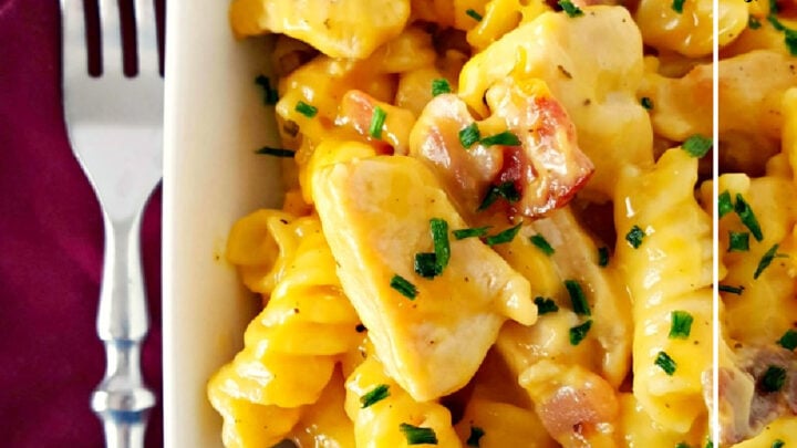 Who said club sandwiches have to be boring? Spice up your night with this Chicken Club Pasta that's packed with chicken, bacon, and cheddar cheese in it. It's not only easy but budget friendly, too! #dinnergoals #delicious #chickenclub