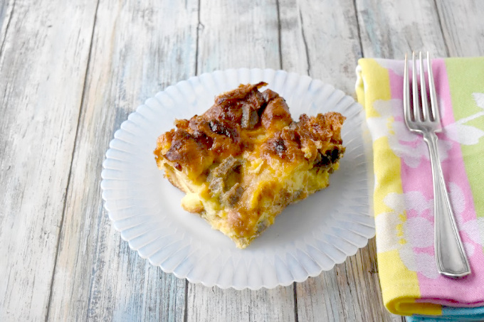 Overnight Croissant Breakfast Casserole has just a few ingredients, comes together easily, can be made ahead, and TASTES AWESOME!