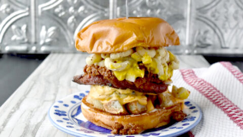 The Garbage Plate Burger is my homage to the college town I lived in for 5 years.  The Garbage Plate is an icon in that area, and for good reason!