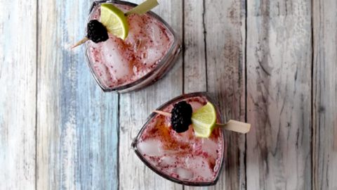Blackberries and limes are muddle together then topped with craft bourbon and ginger beer in this Blackberry Bourbon Mule.  The tart lime and tasty berries compliment the smoky rich flavor of the bourbon. #BerryWeek