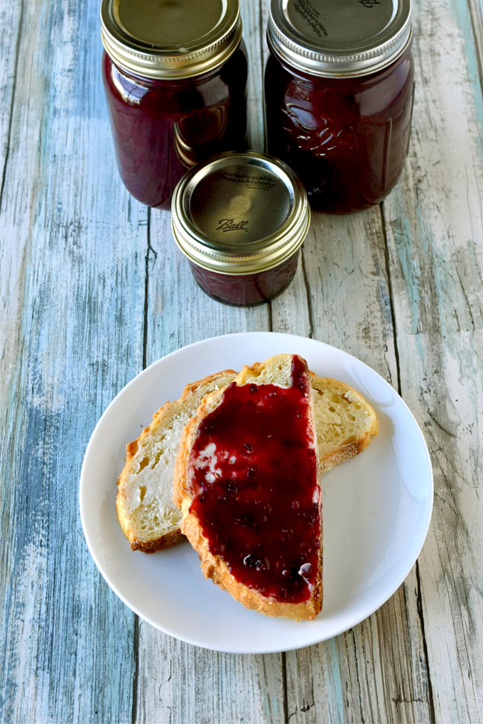 Surprisingly easy, Four Berry Jam uses a frozen four berry blend.  It’s a low or no sugar jam that comes together quickly and uses stevia or other sugar free sweetener. #BerryWeek