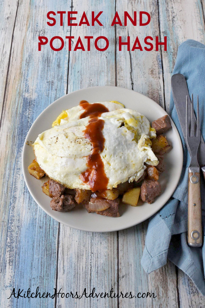 Steak and Potato Hash takes steak and eggs to a whole new level! Kicked up with steak seasoning and a drizzle of steak sauce, it’s a hearty breakfast everyone will love. #BrunchWeek