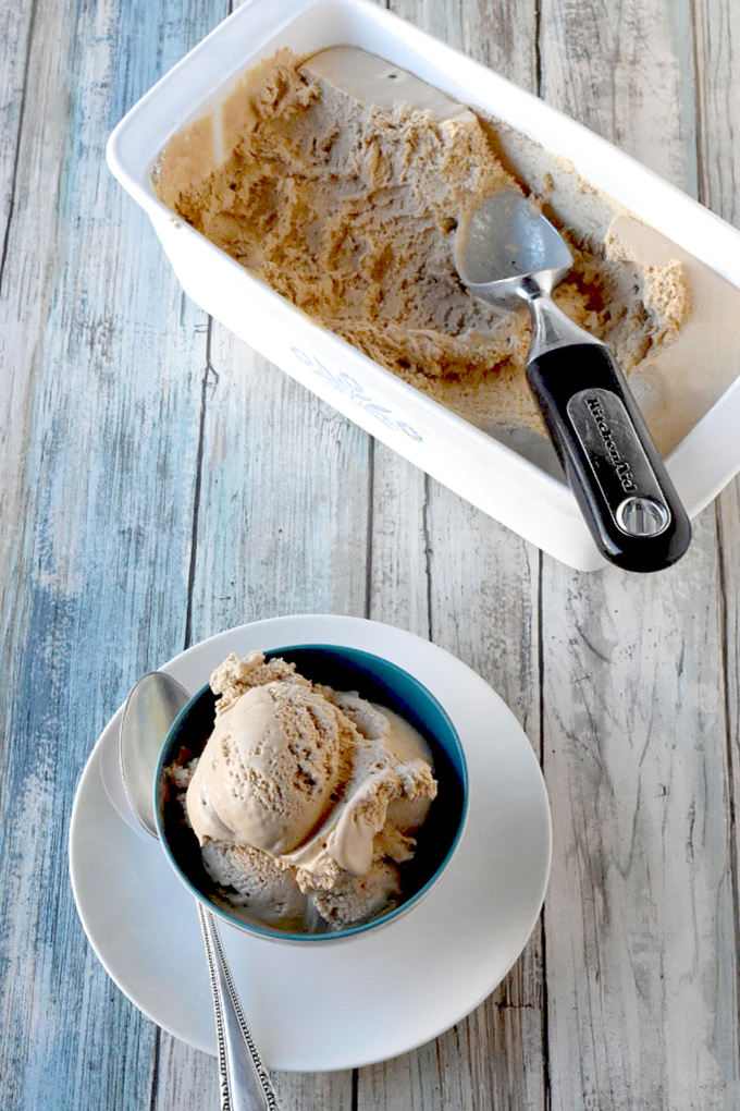 Creamy No Churn Coffee Ice Cream is so creamy, there's no need to take it out of the freezer before hand to server it.  It's scoops like a dream! #SummerDessertWeek