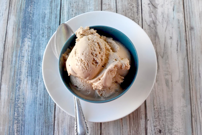 Creamy No Churn Coffee Ice Cream is so creamy, there's no need to take it out of the freezer before hand to server it.  It's scoops like a dream! #SummerDessertWeek