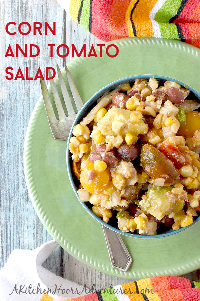 Corn and Tomato Salad uses leftover corn on the cob and grape tomatoes to make a delicious sauteede salad.  It's sweet, crunchy, and creamy all in one!