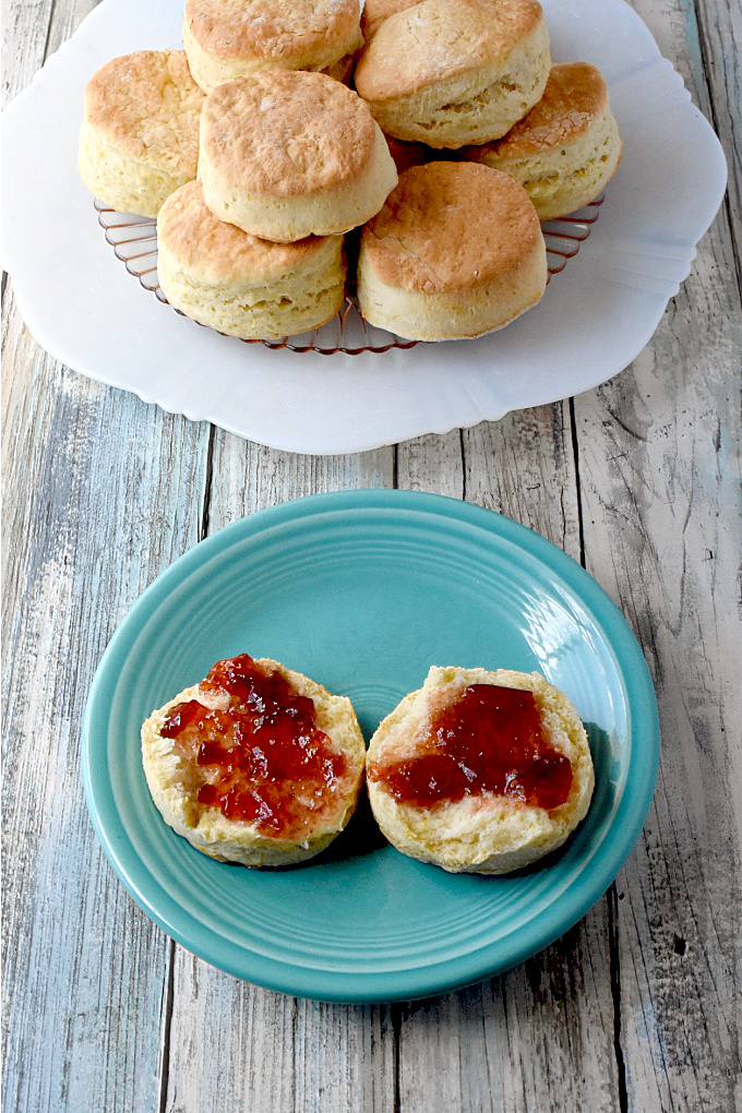Meyer Lemon Scones have a hint of lemon flavor in a British style scone.  They're taller, less sweet, and oh so delicious spread with lemon curd. #FallFlavors