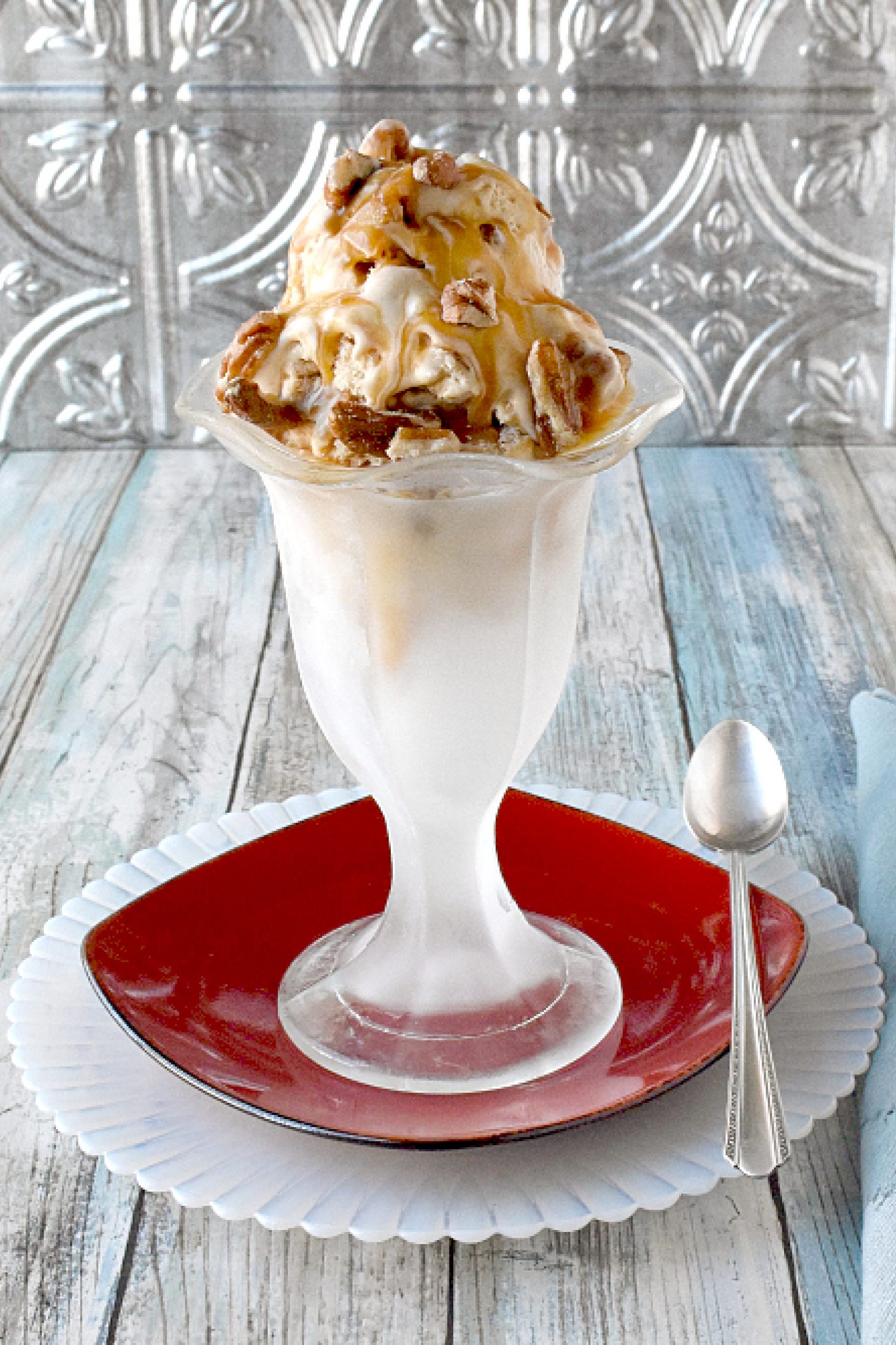 No Churn Caramel Apple Ice Cream is light and delicious with all the flavors of fall!  Double the batch because you're family will devour this quickly. #FallFlavors