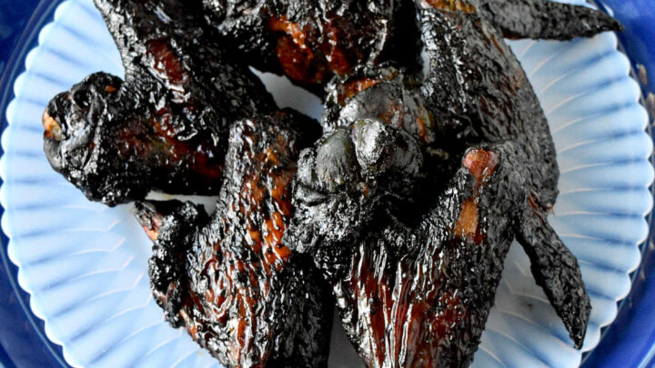Air Fried Bat Wings look creepy but taste delicious!  Marinated in an Asian inspired sauce, they're crispy and perfectly delicious for your Halloween party. #HalloweenTreatsWeek