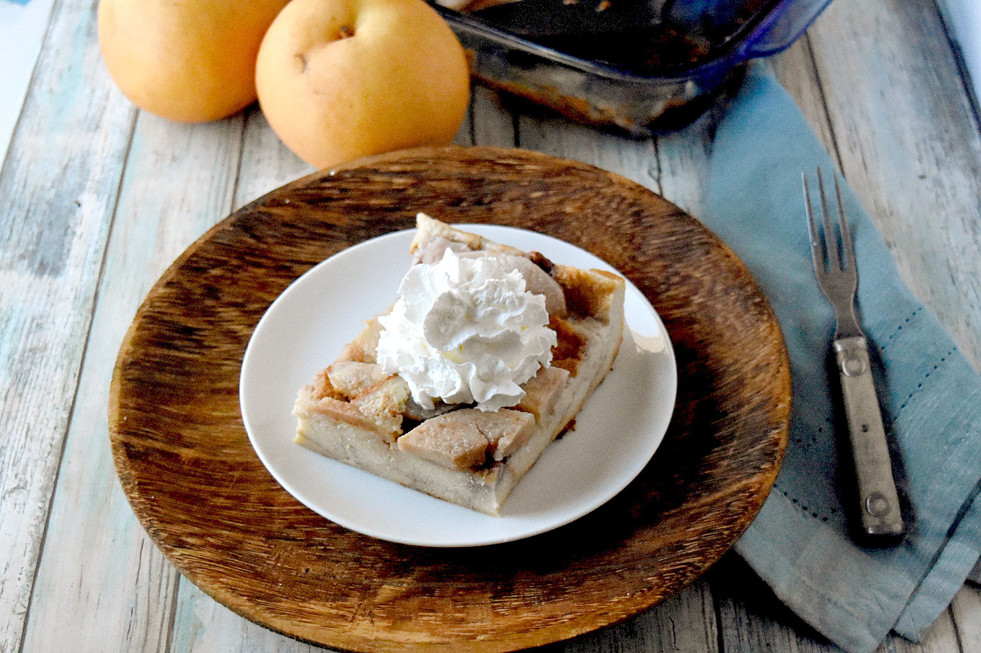 Butterscotch Pear Bread Pudding is rich with custard and bread topped with Butterscotch pears and caramel sauce.  It’s the perfect dessert to get you through winter. #FamilyBakingChallenge