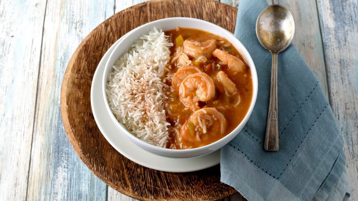 Shrimp Étouffée takes just a little effort but is will worth it!  The reward shrimp is a smooth and creamy broth and that thick and rich. #OurFamilyTable